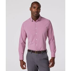 Mizzen + Main Men's Micro Plaid Check Performance Button Up Red White XL Office